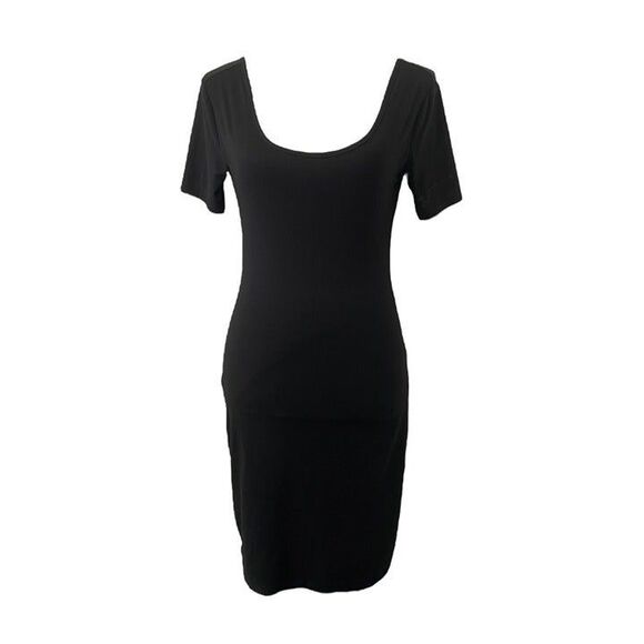 Mudd Woman’s Size Medium Maxi Dress Black Short Sleeve Lightweight Bodycon - Picture 1 of 5